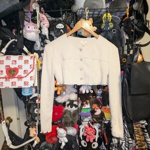 ZYA Cream Ribbed Cropped Button Cardigan